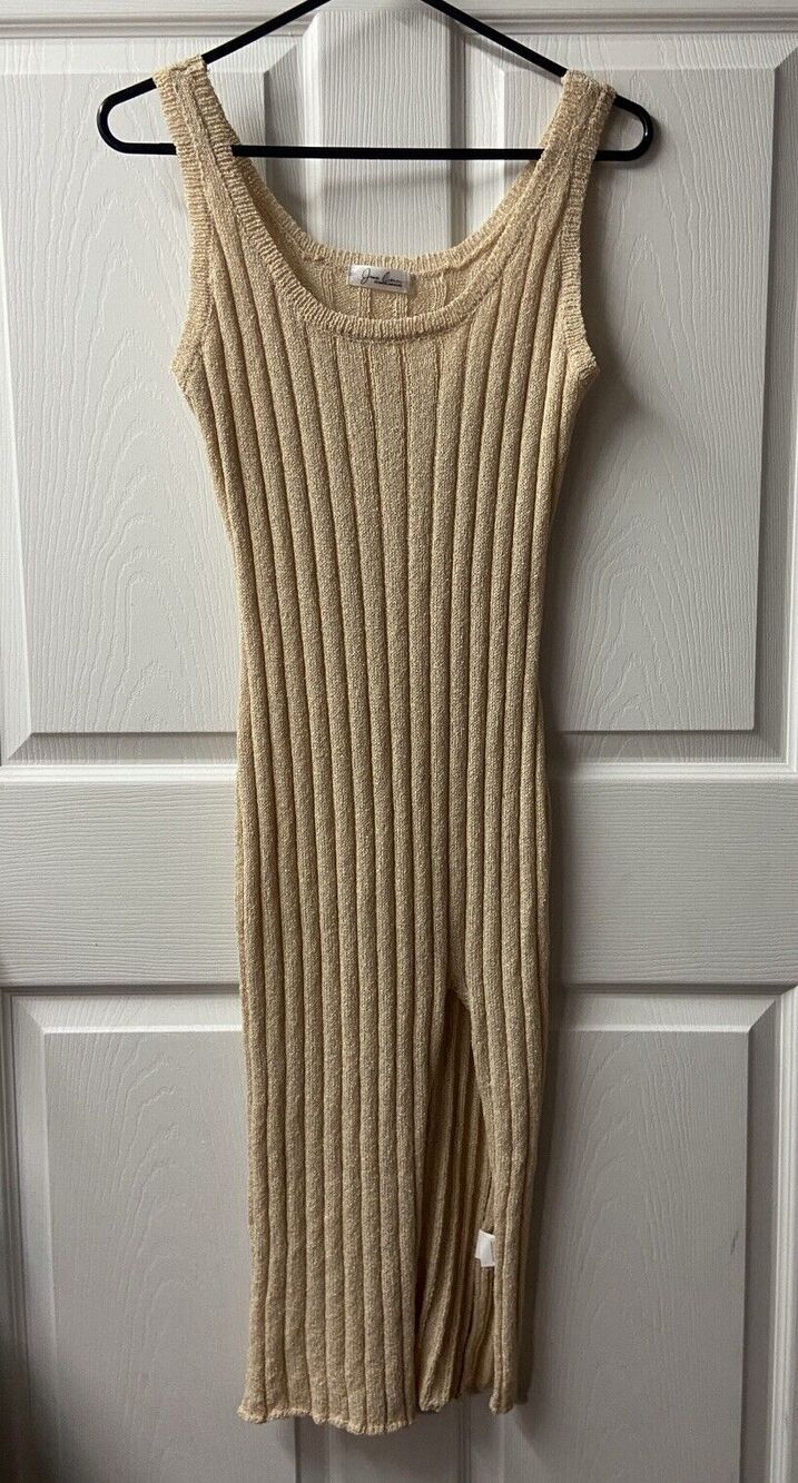 Jean Crumm Strappy Bodycon Midi Tank Dress Size Medium Tan Knit Swim Coverup